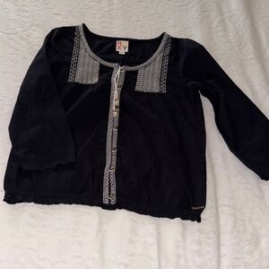 Gently Loved Roxy Blue Blouse with White Embroidered Detailing Boho Style